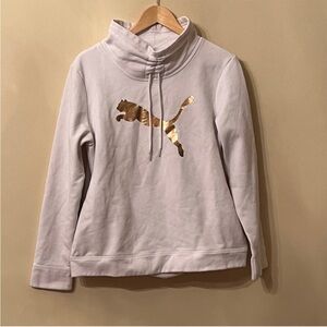 WOMENS LARGE PUMA GOLD LOGO COWL NECK HOODIE SWEATSHIRT